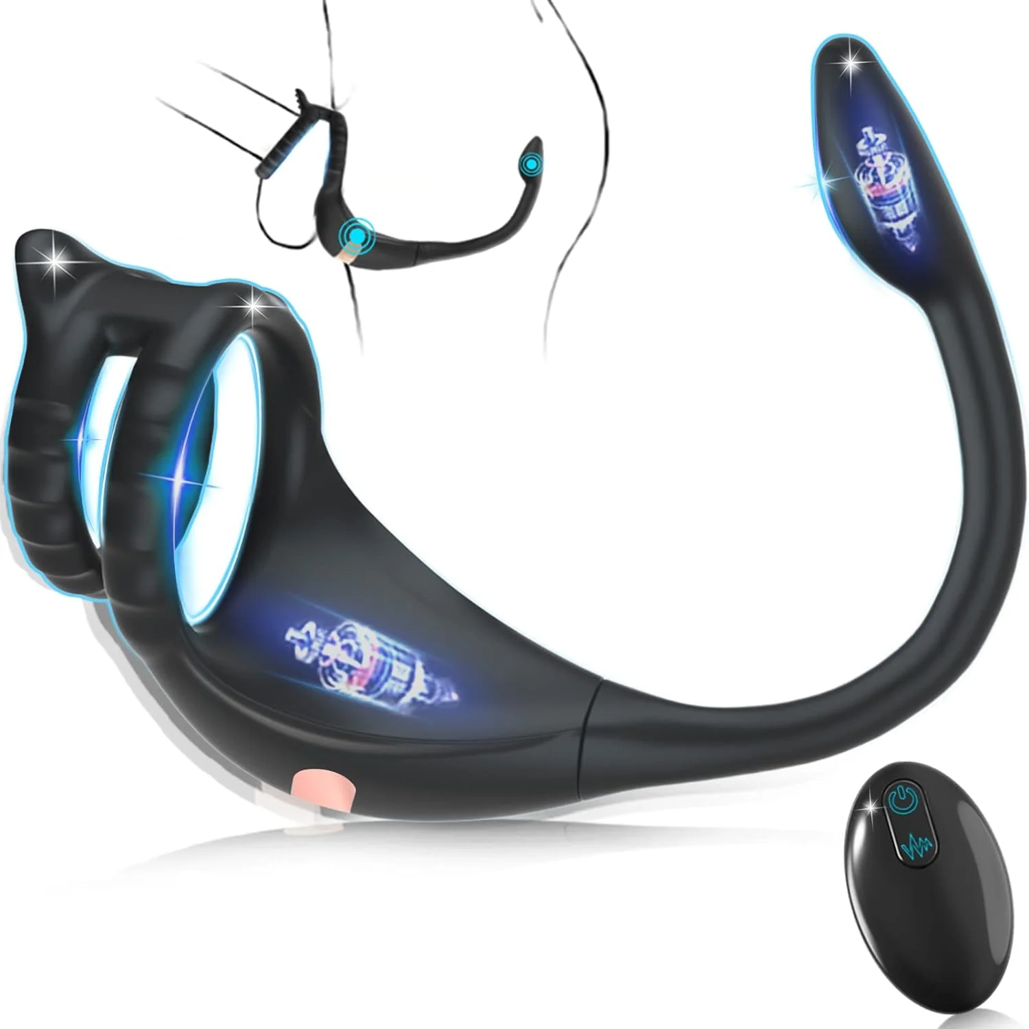 Vibrating Cock Ring Taint Rubbing Stimulator with Mini Bullet Remote Control 9.38Inch (<30 dB)